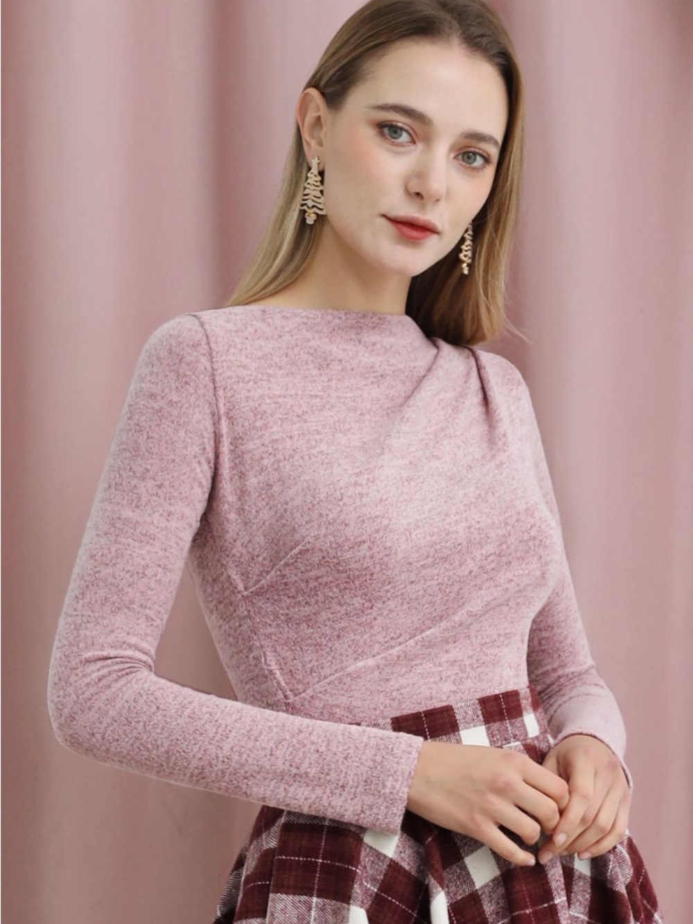 Soft Blush Pink Long-Sleeve Knit Top